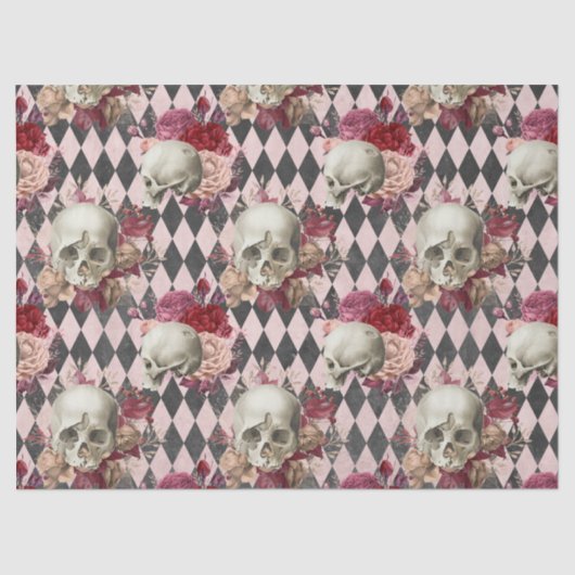 Skulls met Rozen en Roze Gecontroleerd Tissuepapier (Voorkant)