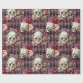 Skulls met Rozen en Roze Paars Gecontroleerd Cadeaupapier (Vlak)