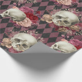 Skulls met Rozen en Roze Paars Gecontroleerd Cadeaupapier (Hoek)