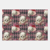 Skulls met Rozen en Roze Paars Gecontroleerd Inpakpapier Vel (Voorkant 3)