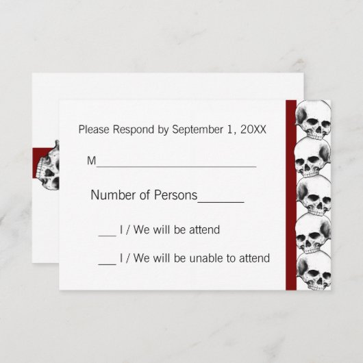 Skulls met Stripe (Red) RSVP-kaart RSVP Kaartje (Voorkant / Achterkant)