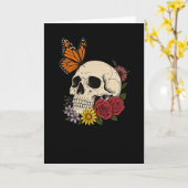 Skulls Monarch Butterfly Flowers Halloween Men Wom Kaart (Gele Bloem)
