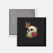 Skulls Monarch Butterfly Flowers Halloween Men Wom Magneet (Voorkant / Achterkant)