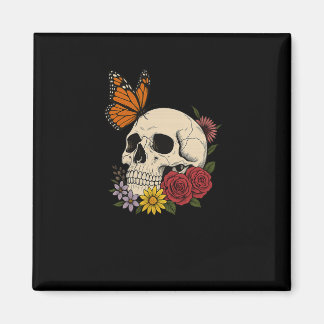 Skulls Monarch Butterfly Flowers Halloween Men Wom Magneet