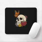 Skulls Monarch Butterfly Flowers Halloween Men Wom Muismat (Met muis)