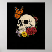 Skulls Monarch Butterfly Flowers Halloween Men Wom Poster (Voorkant)