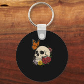 Skulls Monarch Butterfly Flowers Halloween Men Wom Sleutelhanger (Voorkant)