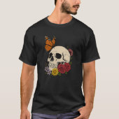 Skulls Monarch Butterfly Flowers Halloween Men Wom T-shirt (Voorkant)