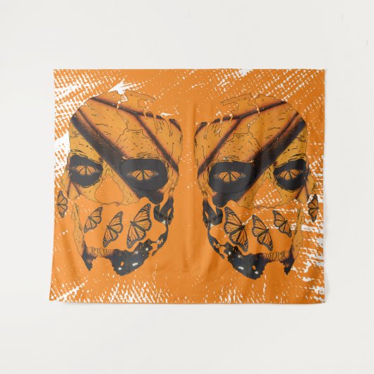 Skulls & Monarch Butterfly Wandkleed (Voorkant (horizontaal))