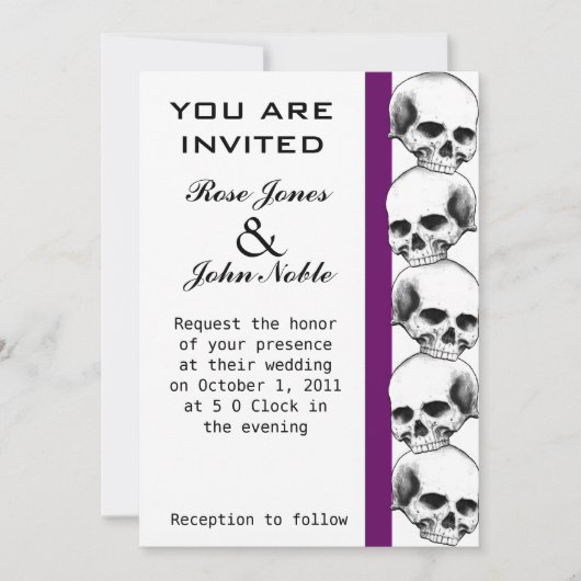 Skulls (Paars) Wedding Kaart (Voorkant)