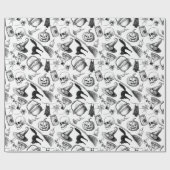 Skulls Pumpkins Broomsticks Bats Halloween Cadeaupapier (Vlak)