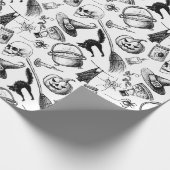Skulls Pumpkins Broomsticks Bats Halloween Cadeaupapier (Hoek)