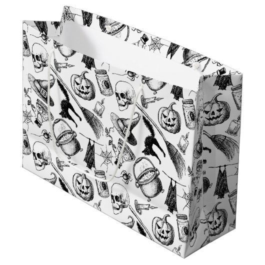 Skulls Pumpkins Broomsticks Bats Halloween Groot Cadeauzakje (Voorkant Gekanteld)