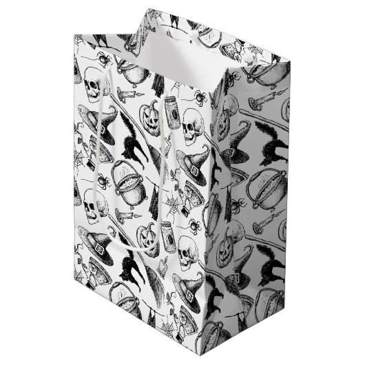 Skulls Pumpkins Broomsticks Bats Halloween Medium Cadeauzakje (Voorkant Gekanteld)