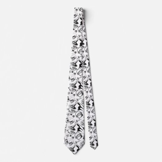 Skulls Pumpkins Broomsticks Bats Halloween Stropdas (Voorkant)