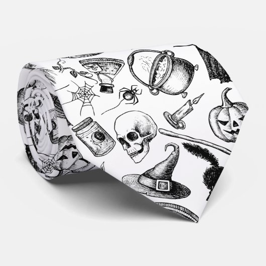 Skulls Pumpkins Broomsticks Bats Halloween Stropdas (Opgerold)
