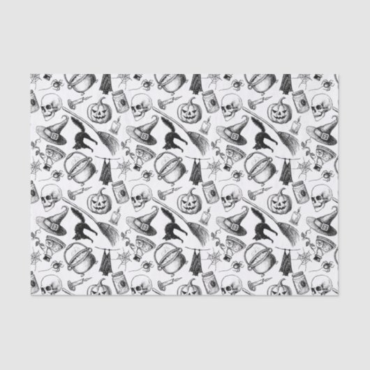 Skulls Pumpkins Broomsticks Bats Halloween Tissuepapier (Voorkant)