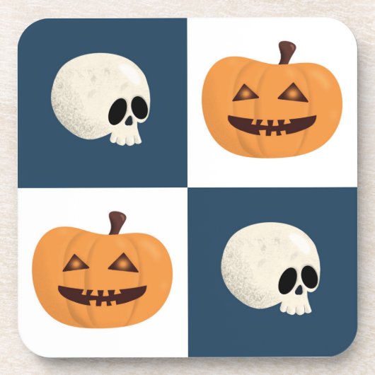 Skulls & Pumpkins Checks Bier Onderzetter (Voorkant)