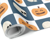 Skulls & Pumpkins Checks Cadeaupapier (Rol Hoek)