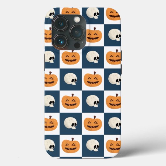 Skulls & Pumpkins Checks Case-Mate iPhone Case (Achterkant)