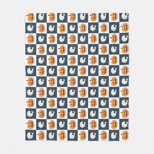 Skulls & Pumpkins Checks Fleece Deken (Voorkant)