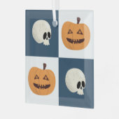 Skulls & Pumpkins Checks Glas Ornament (Voorkant links)