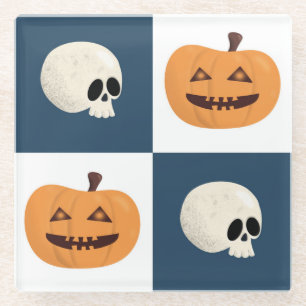 Skulls & Pumpkins Checks Glazen Onderzetter