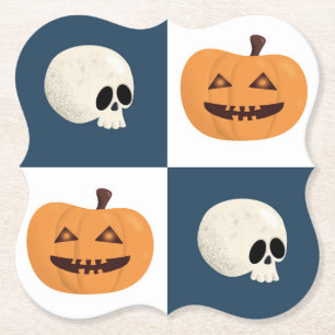 Skulls & Pumpkins Checks Kartonnen Onderzetters