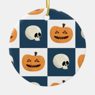 Skulls & Pumpkins Checks Keramisch Ornament