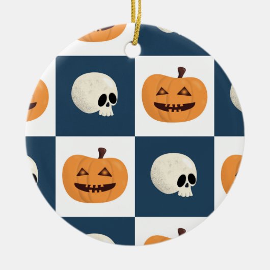 Skulls & Pumpkins Checks Keramisch Ornament (Voorkant)