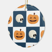 Skulls & Pumpkins Checks Keramisch Ornament (Links)