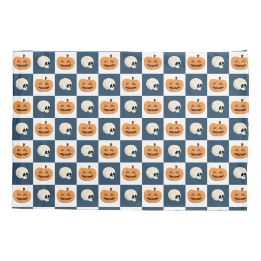 Skulls & Pumpkins Checks Kussensloop (Achterkant-Links)