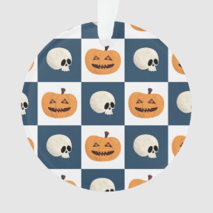 Skulls & Pumpkins Checks Ornament