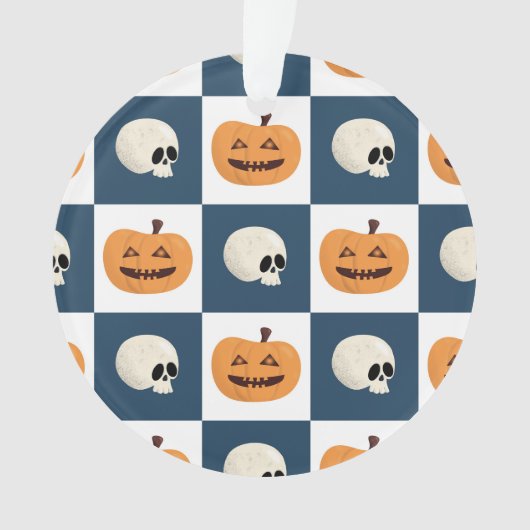 Skulls & Pumpkins Checks Ornament (voorkant)
