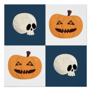 Skulls & Pumpkins Checks Perfect Poster