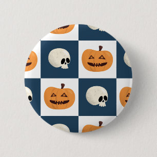 Skulls & Pumpkins Checks Ronde Button 5,7 Cm