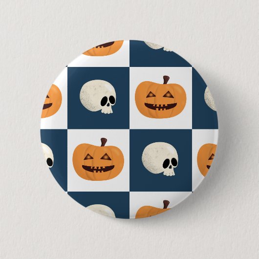 Skulls & Pumpkins Checks Ronde Button 5,7 Cm (Voorkant)