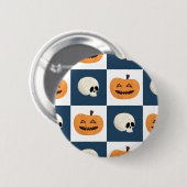 Skulls & Pumpkins Checks Ronde Button 5,7 Cm (Voorkant /achterkant)