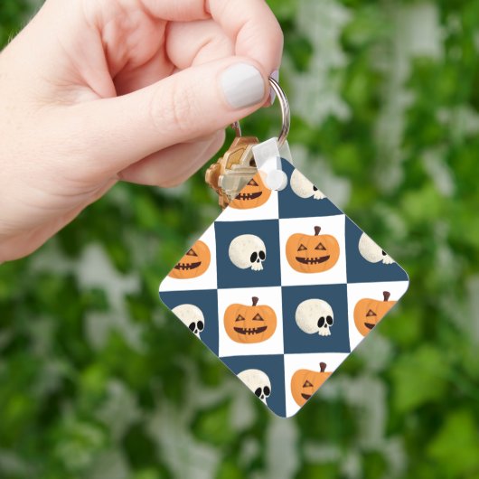 Skulls & Pumpkins Checks Sleutelhanger (Hand)