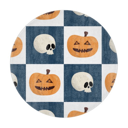 Skulls & Pumpkins Checks Snijplank (Voorkant)