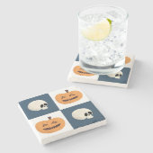 Skulls & Pumpkins Checks Stenen Onderzetter (Zijkant)