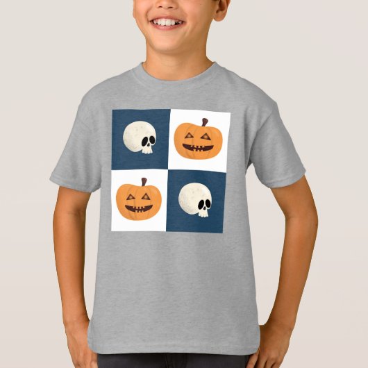 Skulls & Pumpkins Checks T-shirt (Voorkant)