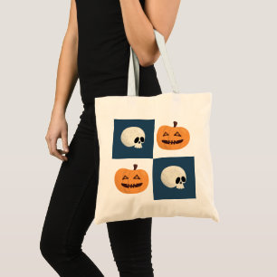 Skulls & Pumpkins Checks Tote Bag