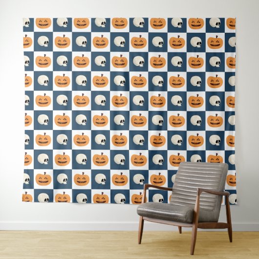 Skulls & Pumpkins Checks Wandkleed (In Situ (horizontaal))