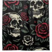 Skulls & Red Roses Gotische bloemen Douchegordijn (Voorkant)