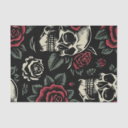 Skulls & Red Roses Gotische bloemen Tissuepapier (Voorkant)
