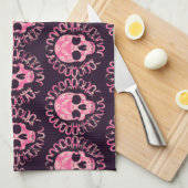 Skulls Roze en Paars Theedoek (Quarter Fold)