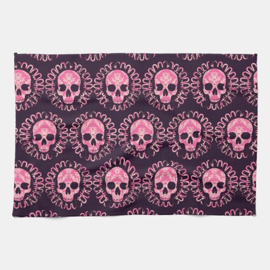 Skulls Roze en Paars Theedoek (Horizontaal)