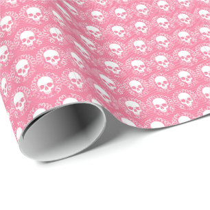  Skulls roze strepen Cadeaupapier