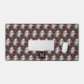 Skulls Rozen Burgundy Black Monogrammed Pattern Bureaumat (Keyboard & Muis)